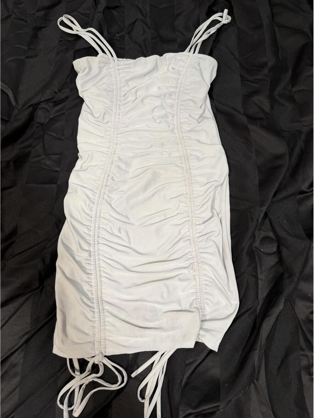 Coquette Bridalcore Ruched Bodycon Mini Dress White Medium Rush Sorority